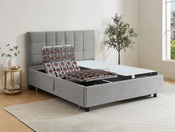 Lit électrique de relaxation déco tout plots + matelas ressorts ensachés et mémoire de forme - 2 x 70 x 190 cm - Tissu - Gris -