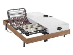 Lit électrique de relaxation lattes et plots + matelas mémoire de forme et bambou - 2 x 90 x 200 cm - Chêne - DAMYSOS de NATUREA