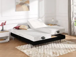 Lit électrique de relaxation tout plots + matelas mémoire de forme et bambou - 2 x 90 x 200 cm - Noir - LYSIS III de NATUREA
