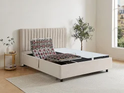 Lit électrique de relaxation déco tout plots + matelas ressorts ensachés et mémoire de forme - 2 x 80 x 200 cm - Tissu - Beige -