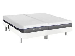 Lit électrique de relaxation tout plots + matelas mémoire de forme - 2 x 80 x 200 cm - Blanc - HESIODE III de YSMÉE