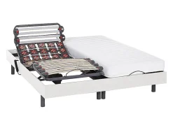 Lit électrique de relaxation lattes et plots + matelas accueil latex - 2 x 80 x 200 cm - Blanc - PANDORA II de YSMÉE