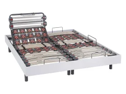 Lit électrique de relaxation lattes et plots + matelas accueil latex - 2 x 80 x 200 cm - Blanc - PANDORA II de YSMÉE