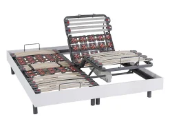 Lit électrique de relaxation lattes et plots + matelas accueil latex - 2 x 80 x 200 cm - Blanc - PANDORA II de YSMÉE