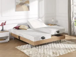 Lit électrique de relaxation tout plots + matelas mémoire de forme et bambou - 2 x 90 x 200 cm - Chêne - LYSIS III de NATUREA