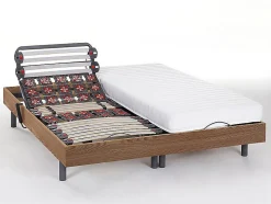 Lit électrique de relaxation lattes et plots + matelas accueil latex - 2 x 80 x 200 cm - Chêne - PANDORA II de YSMÉE