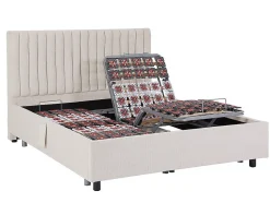 Lit électrique de relaxation déco tout plots + matelas 100% latex 3 zones - 2 x 80 x 200 cm - Tissu - Beige - TIARI de YSMÉE
