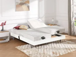 Lit électrique de relaxation tout plots + matelas mémoire de forme et bambou - 2 x 80 x 200 cm - Blanc - LYSIS III de NATUREA