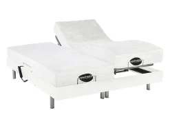 Lit électrique de relaxation tout plots + matelas mémoire de forme et bambou - 2 x 70 x 190 cm - Blanc - LYSIS III de NATUREA