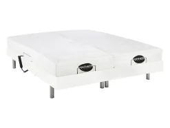 Lit électrique de relaxation tout plots + matelas mémoire de forme et bambou - 2 x 70 x 190 cm - Blanc - LYSIS III de NATUREA