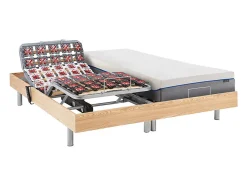 Lit électrique de relaxation tout plots + matelas mémoire de forme - 2 x 80 x 200 cm - Chêne - HESIODE III de YSMÉE