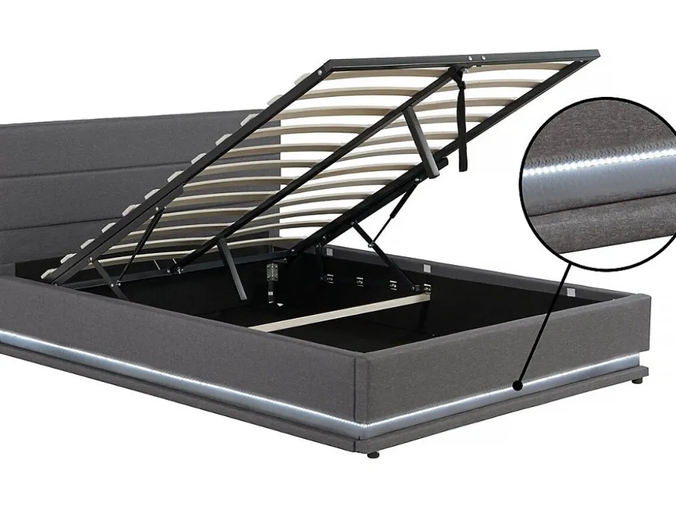 Lit LED avec coffre "Anastasia" 180 x 200 Gris foncé