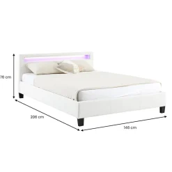 Lit LED double PINOT 140x190 cm, avec sommier, revêtement synthétique blanc