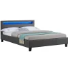 Lit LED double RIOJA 140x190 cm, avec sommier, revêtement tissu gris