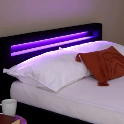 Lit LED double RIOJA 140x190 cm, avec sommier, revêtement tissu noir