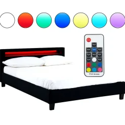 Lit LED double RIOJA 140x190 cm, avec sommier, revêtement tissu noir