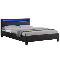 Lit LED Double 140x190 cm Sommier + Tête de Lit Noir