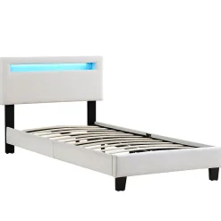 Lit LED simple AUSTIN 90x190 cm, avec sommier, revêtement en tissu blanc