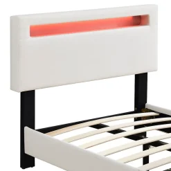 Lit LED simple EVAN 90x190 cm, avec sommier, revêtement en synthétique blanc