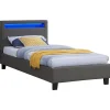 Lit LED simple LUCENO 90x190 cm, avec sommier, revêtement synthétique gris