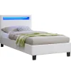 Lit LED simple LUCENO 90x190 cm, avec sommier, revêtement synthétique blanc