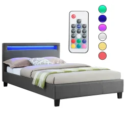 Lit LED simple MIRANDO 120x190 cm, avec sommier, revêtement synthétique gris