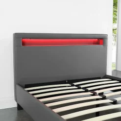 Lit LED simple MIRANDO 120x190 cm, avec sommier, revêtement synthétique gris