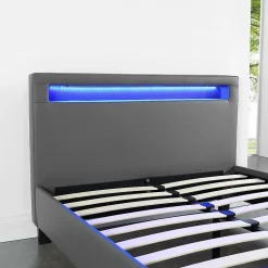 Lit LED simple MIRANDO 120x190 cm, avec sommier, revêtement synthétique gris