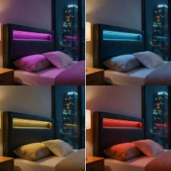 Lit LED simple MIRANDO 120x190 cm, avec sommier, revêtement synthétique noir