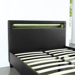 Lit LED simple MIRANDO 120x190 cm, avec sommier, revêtement synthétique noir