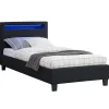 Lit LED simple MOLINA 90x190 cm, avec sommier, revêtement tissu noir