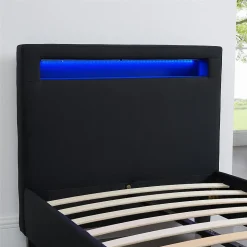 Lit LED simple MOLINA 90x190 cm, avec sommier, revêtement tissu noir