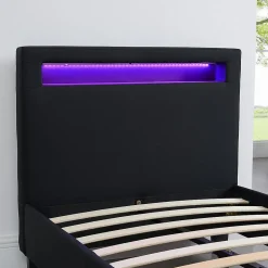 Lit LED simple MOLINA 90x190 cm, avec sommier, revêtement tissu noir