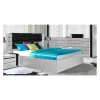 Lit LINA blanc et noir brillant 180 cm avec sommier et tete de lit en simili cuir noir