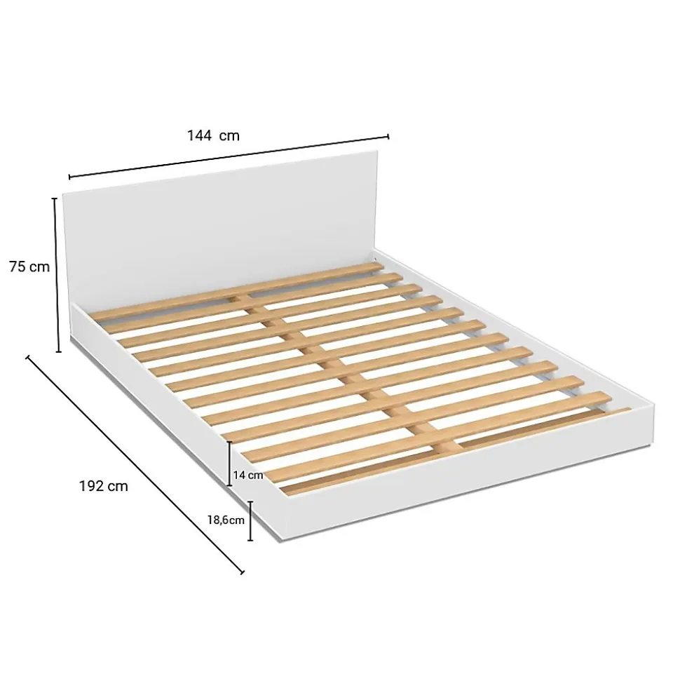 Lit LOFT 140x190 + 2 chevets + sommier + tête de lit / Blanc