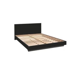 Lit LOFT 160x200 + 2 chevets + sommier + tête de lit / Noir
