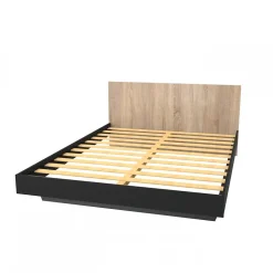 Lit LOFT 160x200 + 1 sommier + tête de lit / Décor Noir & chêne blanchi