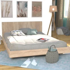 Lit LOFT 140x190 + 1 sommier + tête de lit / Décor Chêne blanchi