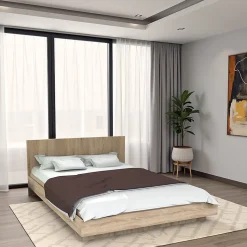 Lit LOFT 140x190 + 1 sommier + tête de lit / Décor Chêne blanchi