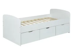 Lit LOUANE avec 2 tiroirs et 1 coffre de rangement - 90 x 190 cm - Blanc