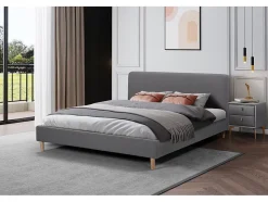 Lit louise habitat et jardin 203 x 148 x 90 cm en tissu cadre a lattes pour 2 personnes de couleur gris