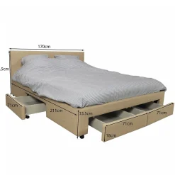 Lit LUGANO 160x200 + 1 sommier + 4 tiroirs / Beige