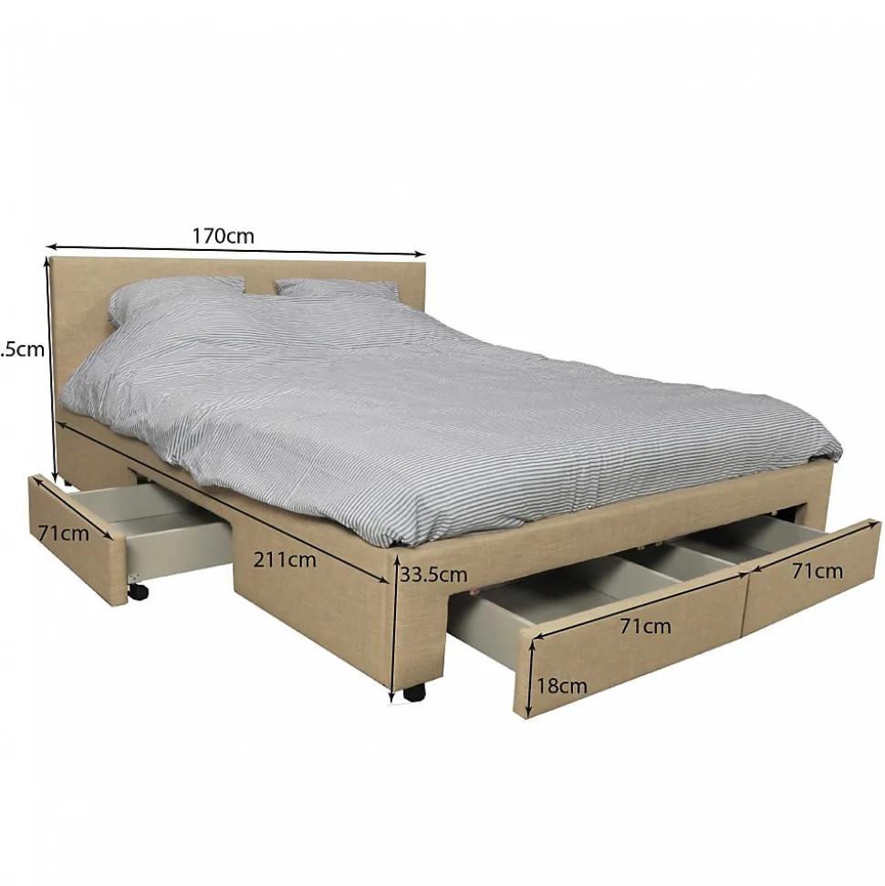 Lit LUGANO 160x200 + 1 sommier + 4 tiroirs / Beige