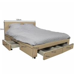 Lit LUGANO 140x190 + 1 sommier + 4 tiroirs / Beige