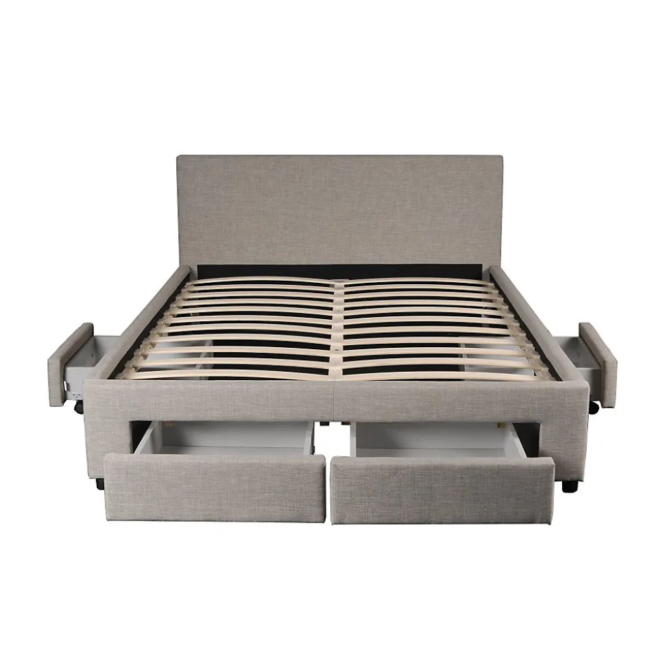 Lit LUGANO 140x190 + 1 sommier + 4 tiroirs / Gris clair