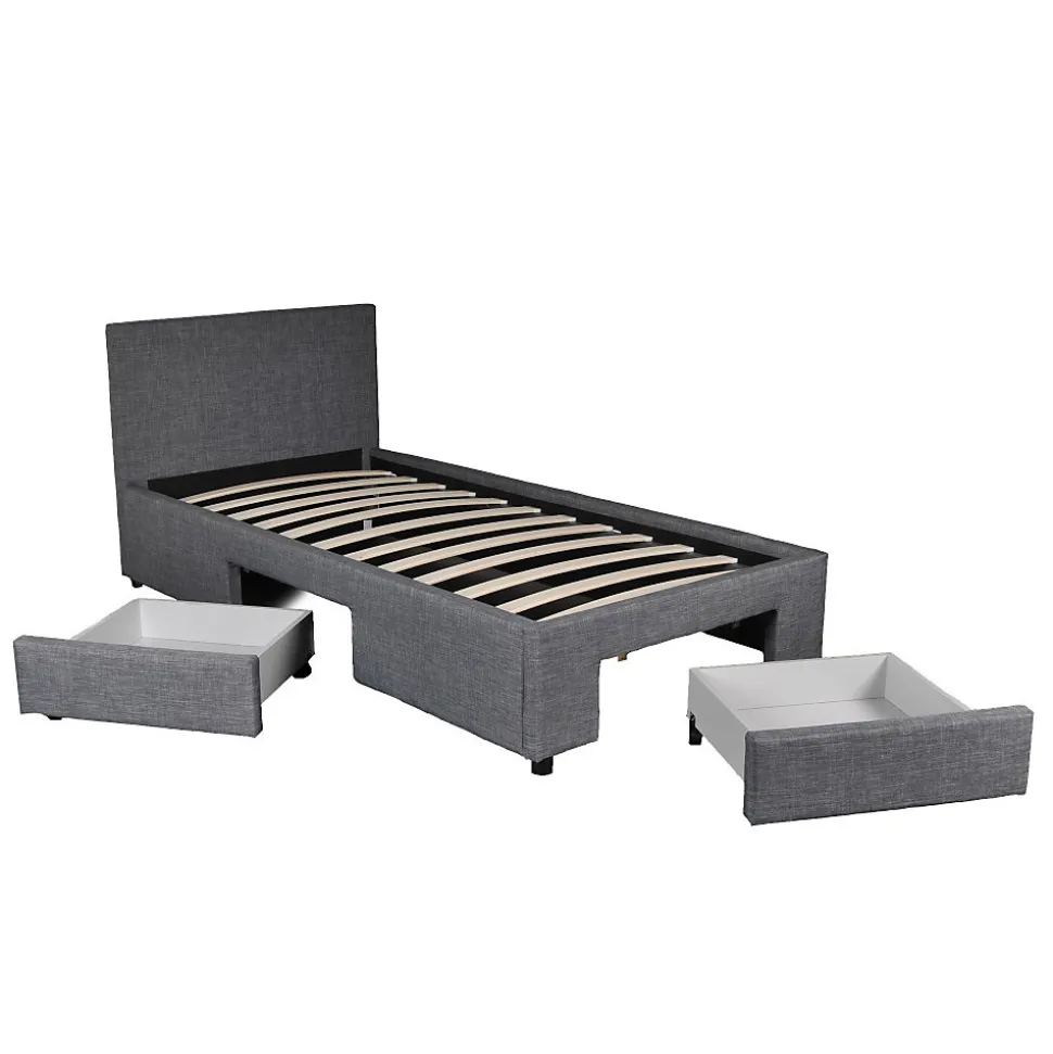 Lit LUGANO 90x190 + 1 sommier + 2 tiroirs / Gris foncé