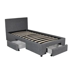 Lit LUGANO 90x190 + 1 sommier + 2 tiroirs / Gris foncé