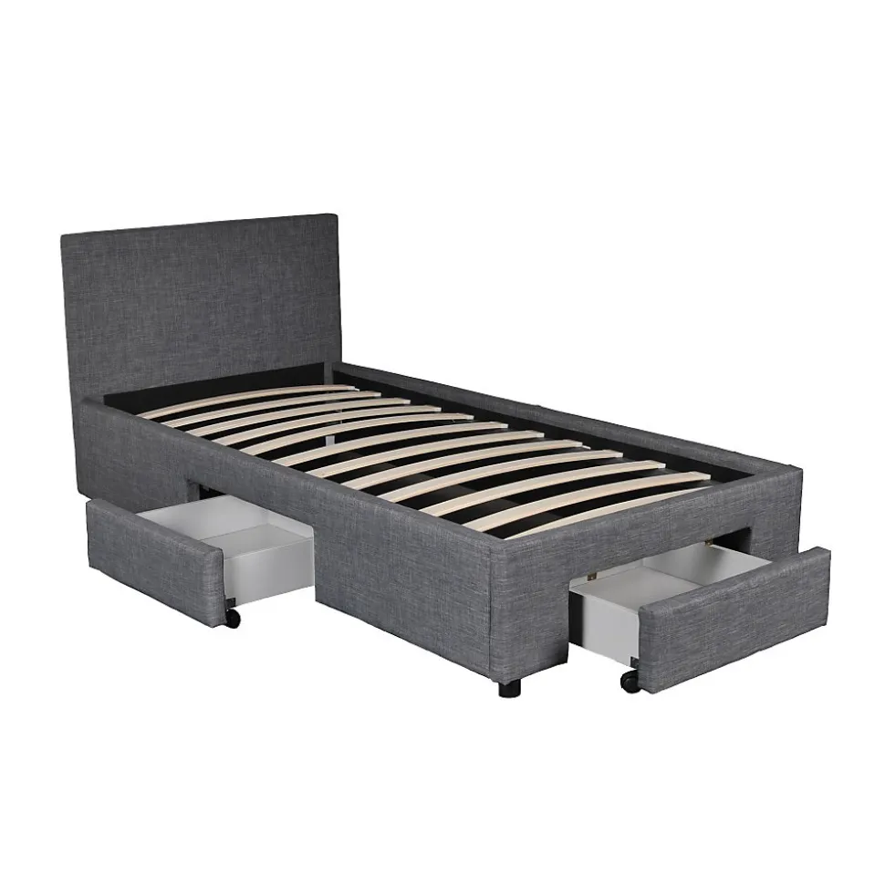 Lit LUGANO 90x190 + 1 sommier + 2 tiroirs / Gris foncé