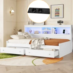 Lit Maison 90x200cm, Enfant, Forme Cheminée, Bois de Pin, Blanc