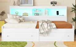 Lit Maison 90x200cm, Enfant, Forme Cheminée, Bois de Pin, Blanc